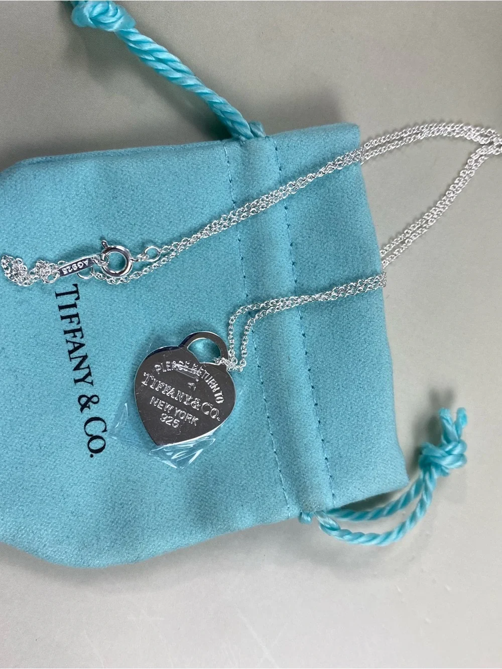 Tiffany & Co. Blue-Green Heart Pendant Necklace - Silver